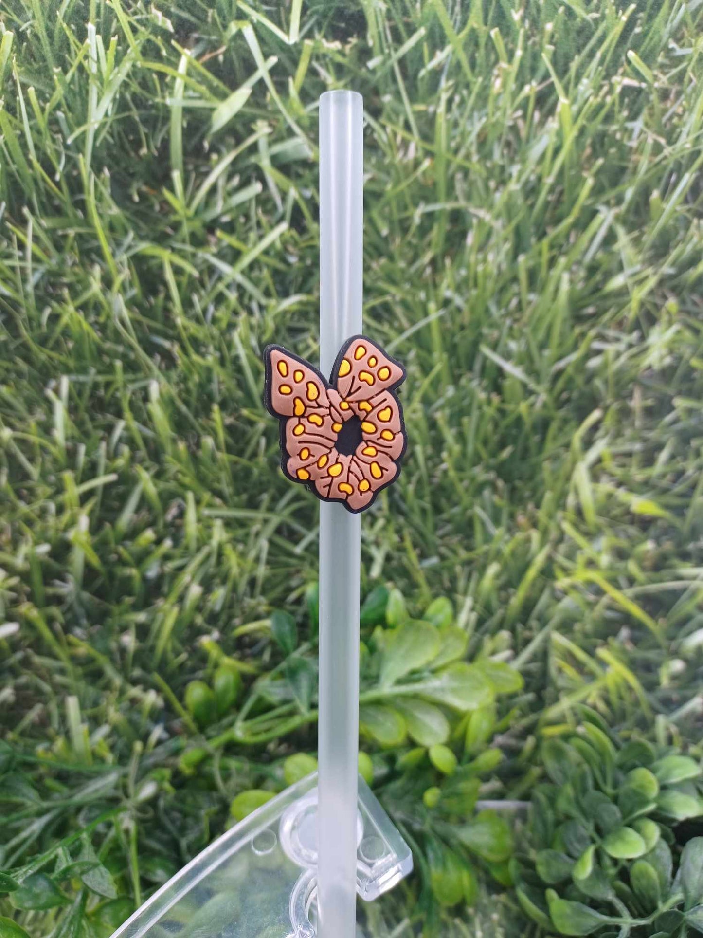 Leopard Print Scrunch Straw Charm w/ Clear Straw