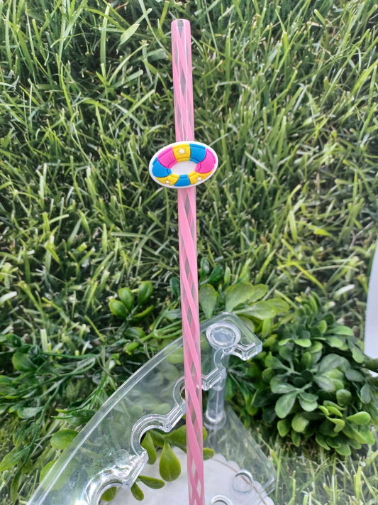 Summer Pool Float Straw Charm w/ Pink Straw