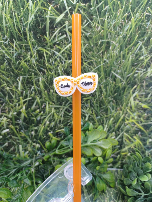 Leopard Sunglasses Straw Charm w/ Orange Straw