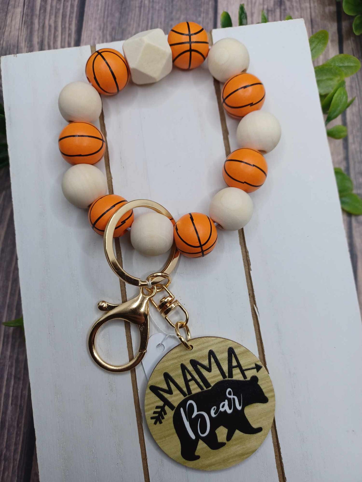 Basketball Beaded Wristlet w/ Mama Bear Charm