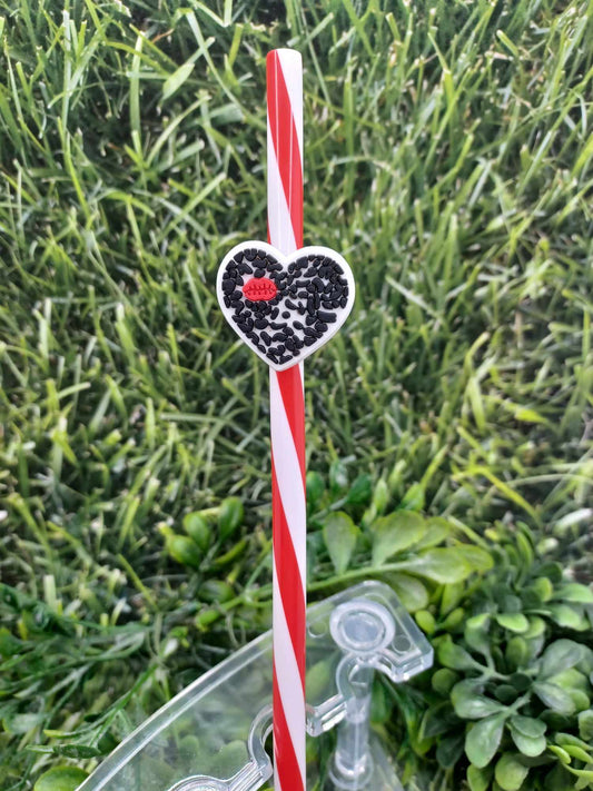 Heart Straw Charm w/ White & Red Straw