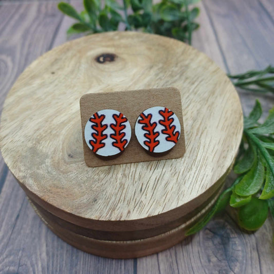 Wooden Baseball Earrings