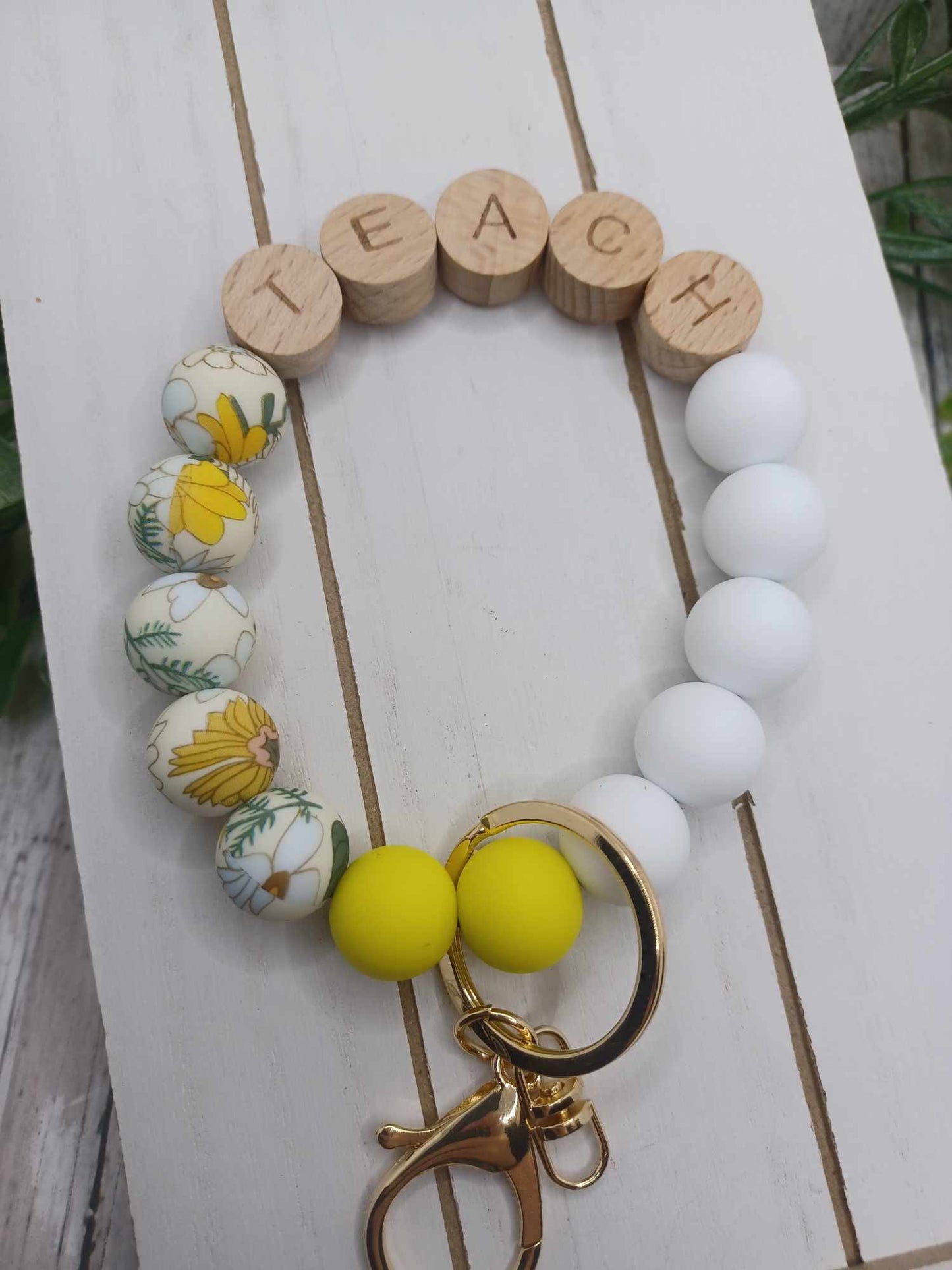 Yellow Teach Beaded Wristlet Keychain