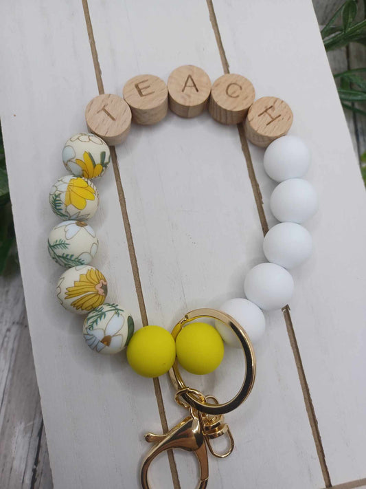 Yellow Teach Beaded Wristlet Keychain