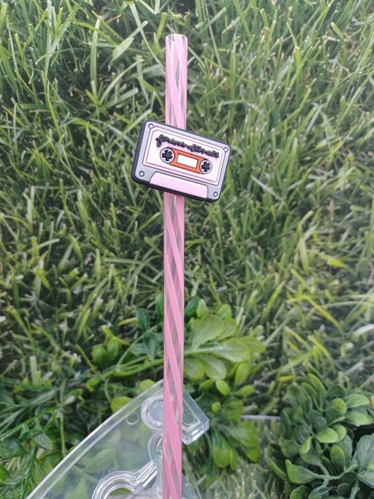 Pink Cassette Straw Charm w/ Pink Straw