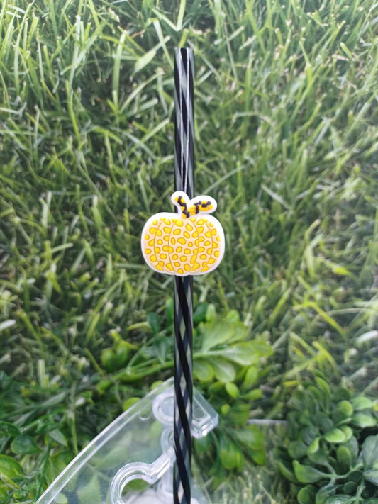 Leopard Pumpkin Straw Charm w/ Black Straw