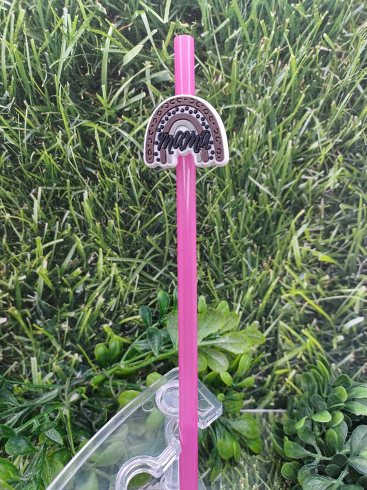 Mama Rainbow Straw Charm w/ Pink Straw