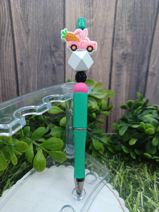 Happy Easter Pink Truck Beaded Ink Pen - Teal