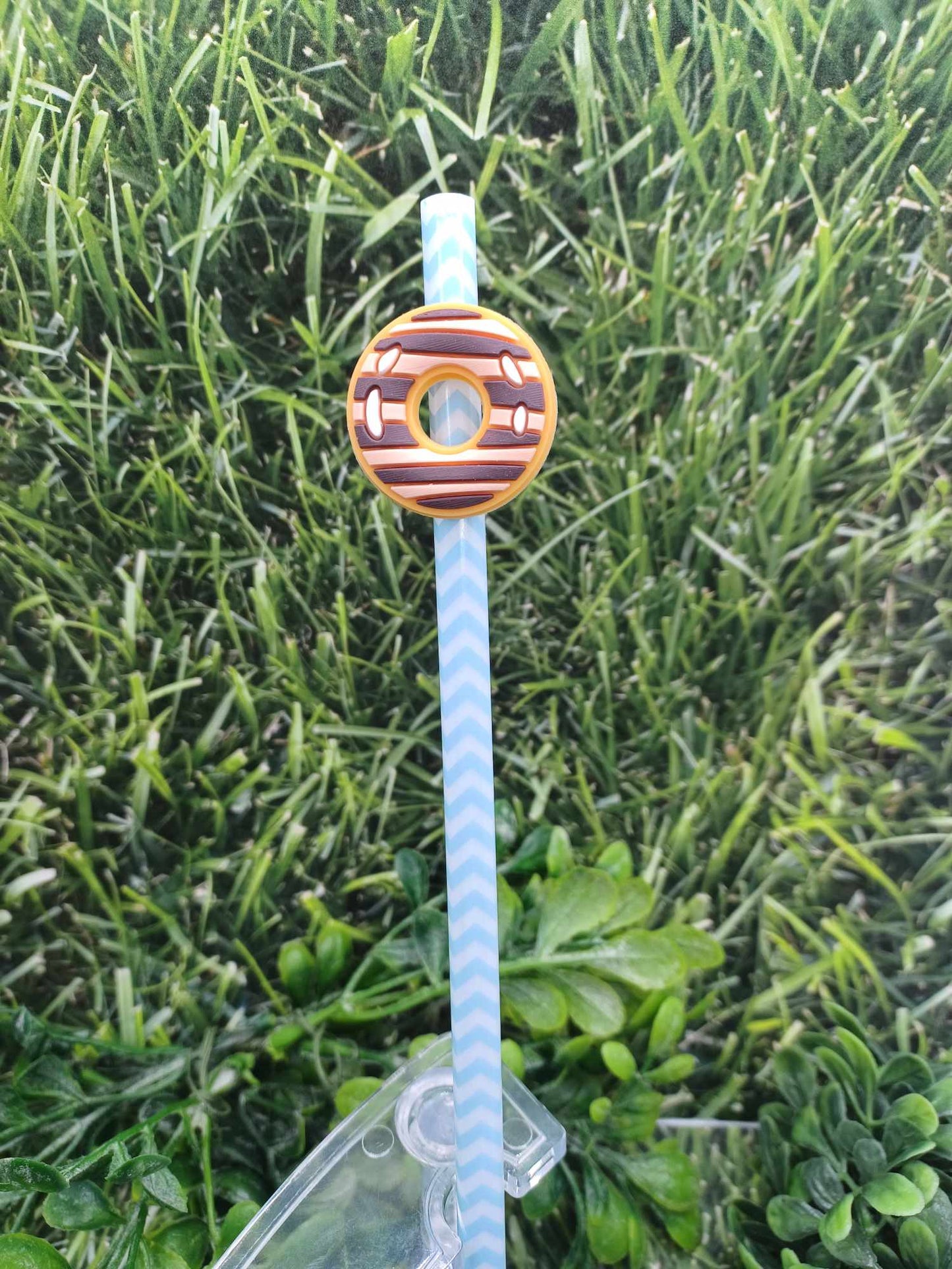 Striped Donut Straw Charm w/ Blue Straw