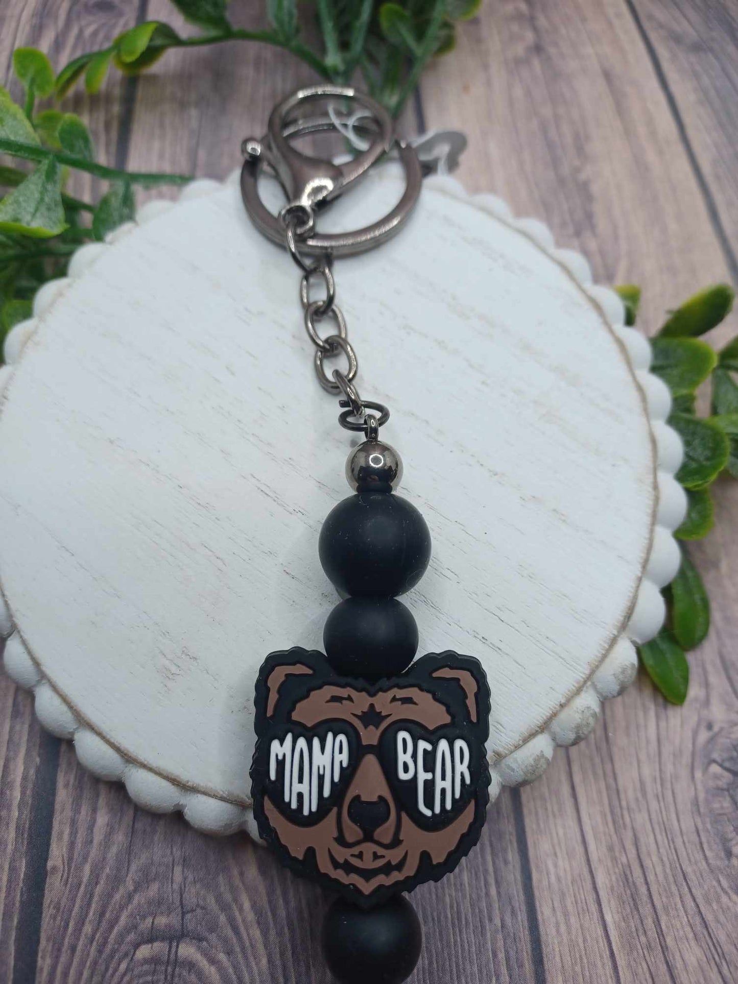Mama Bear Beaded Keychain