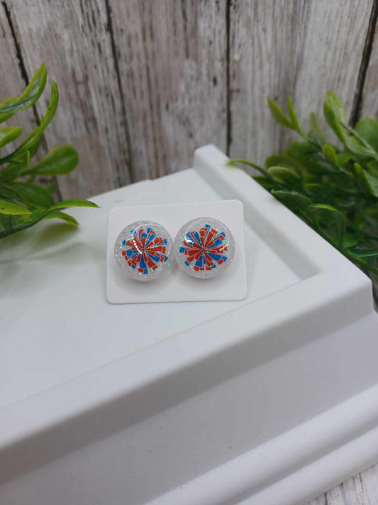 Red, White, & Blue Glitter Cheer Pom Earrings