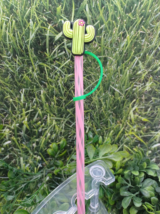Cactus Straw Topper w/ Pink Straw