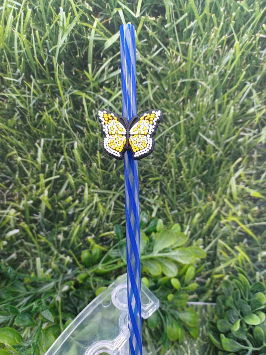 Yellow Butterfly Straw Charm w/ Blue Straw