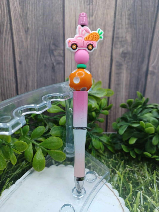 Happy Easter Pink Truck Beaded Ink Pen - Pink