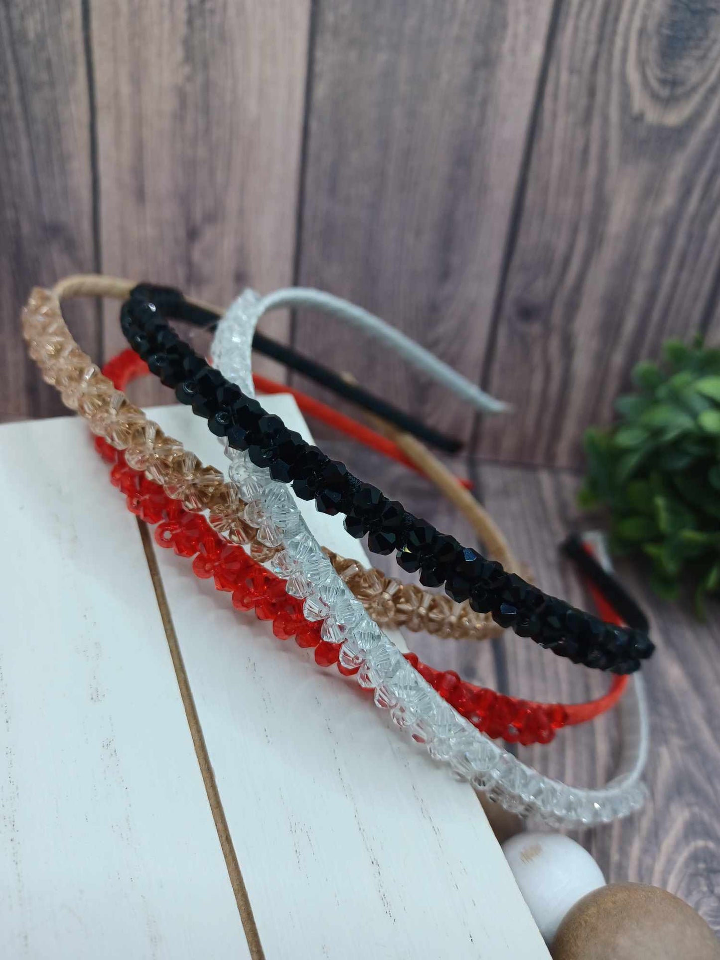 Red Rhinestone Beaded Headband