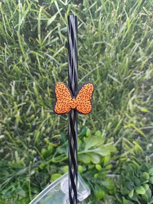 Leopard Bow Straw Charm w/ Black Straw