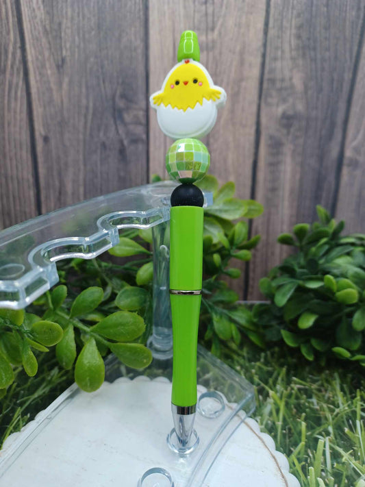 Baby Chick Beaded Ink Pen - Green