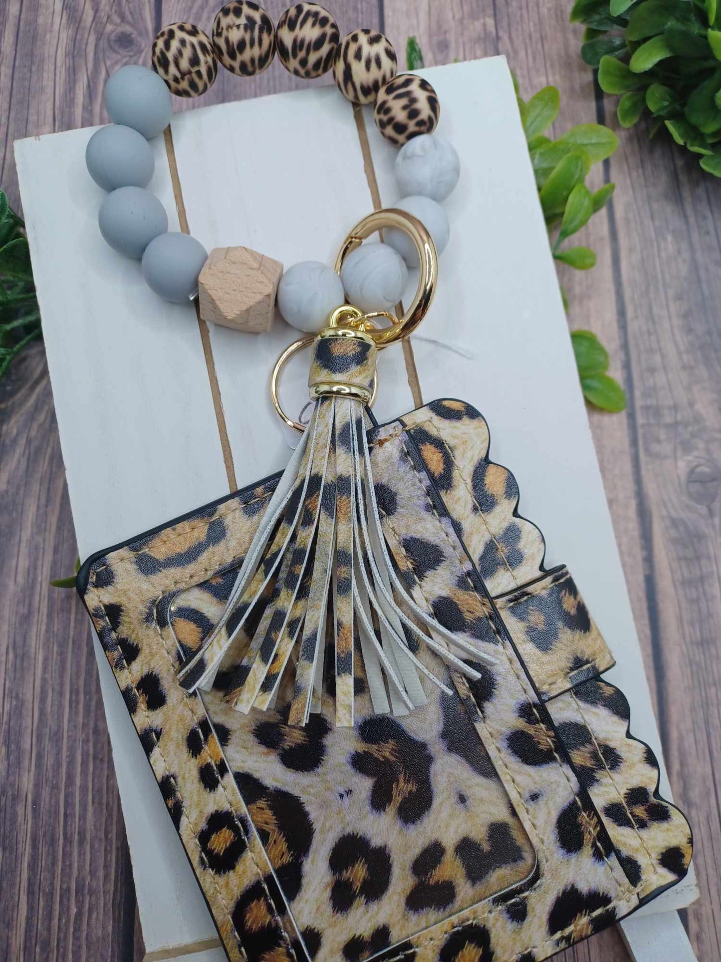 Leopard Print Wallet w/ Beaded Wristlet
