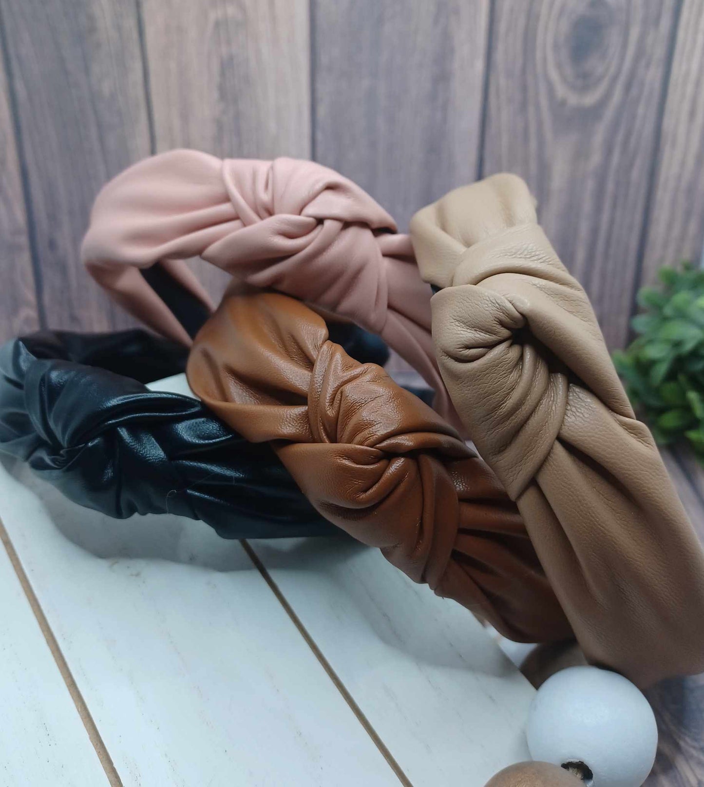 Pink Leather Style Top Knot Headband