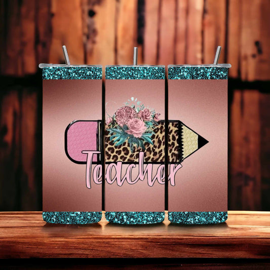 PREORDER - Pink & Leopard Teacher Pencil Themed 20oz Tumbler