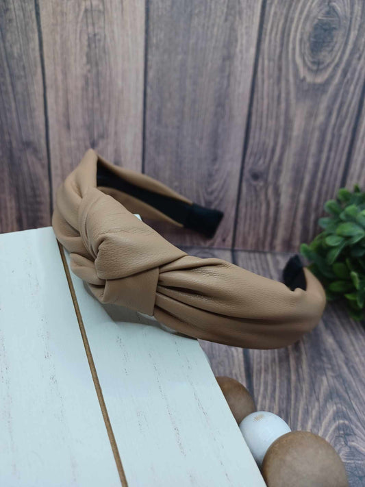 Tan Leather Style Top Knot Headband