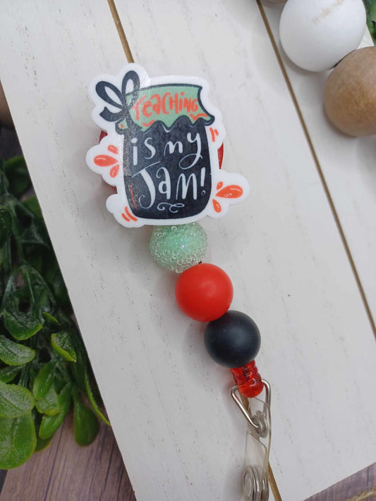 Teaching is my Jam Retractable Beaded Badge Reel