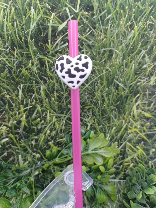 Cow Print Heart Straw Charm w/ Pink Straw