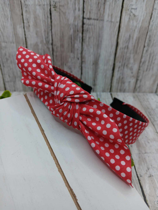Red & White Patterned Top Knot Headband
