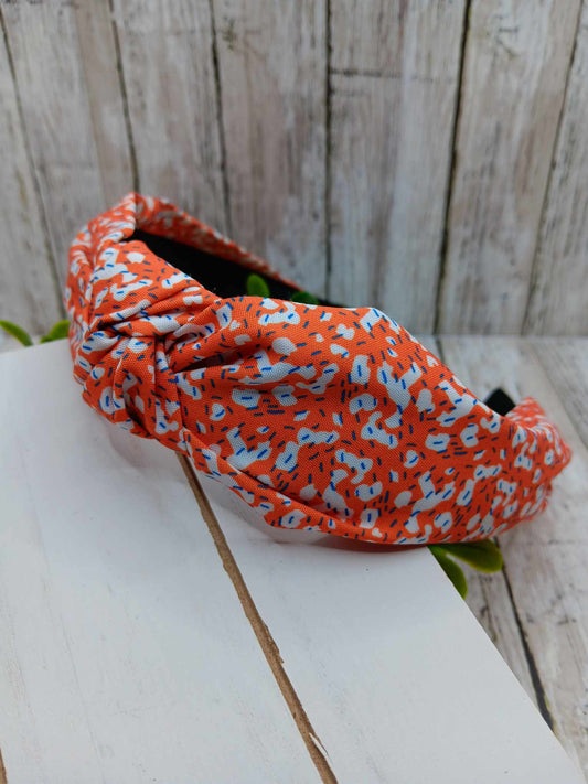 Orange Floral Style Top Knot Headband