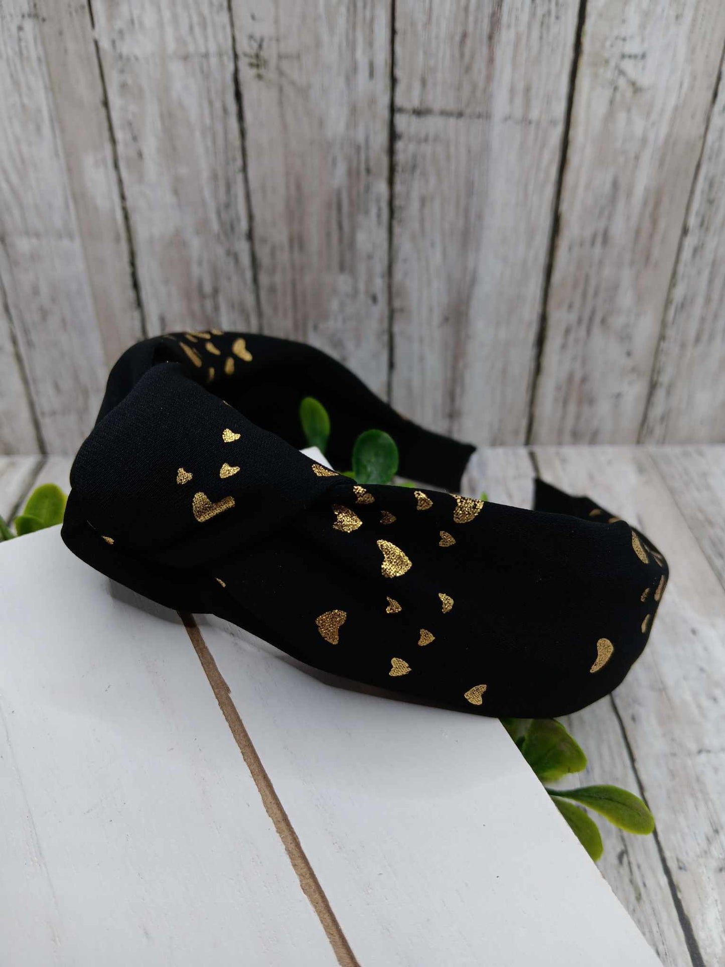 Black Top Knot Headband - w/ Gold Circles