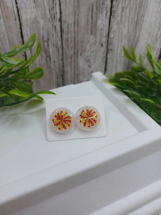 Red & Yellow Glitter Cheer Pom Earrings