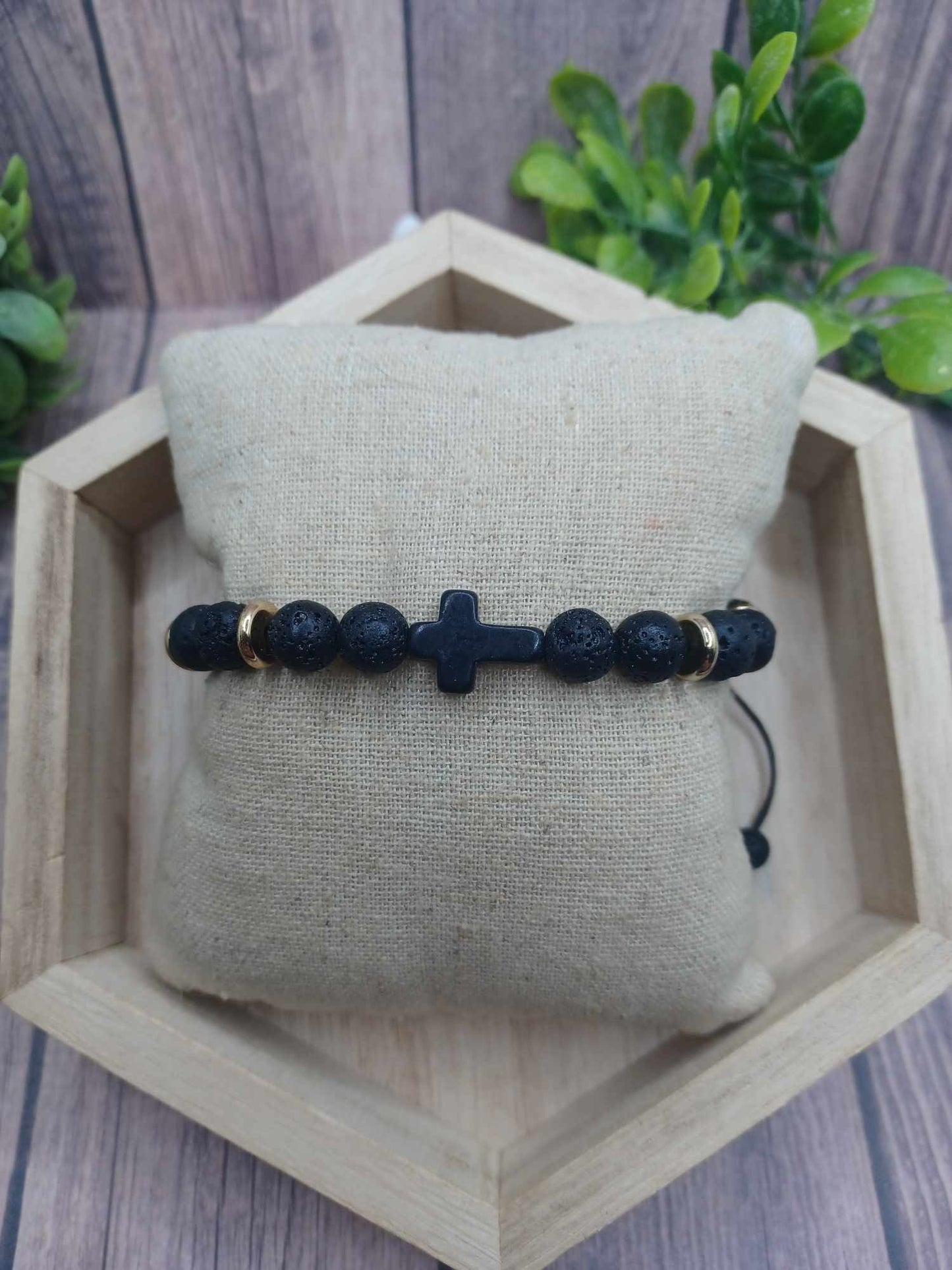 Lava Beaded Cross Bracelet