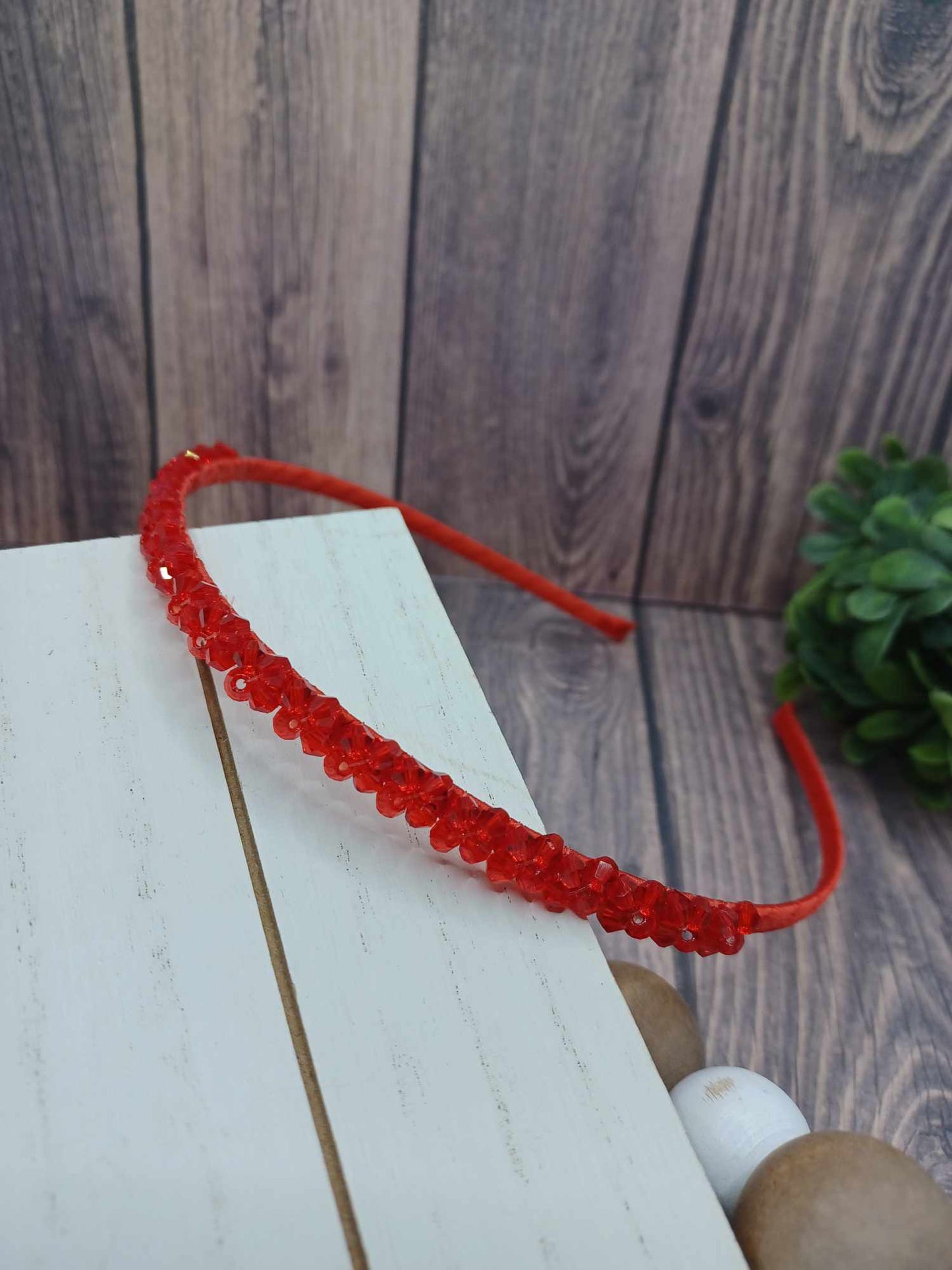 Red Rhinestone Beaded Headband