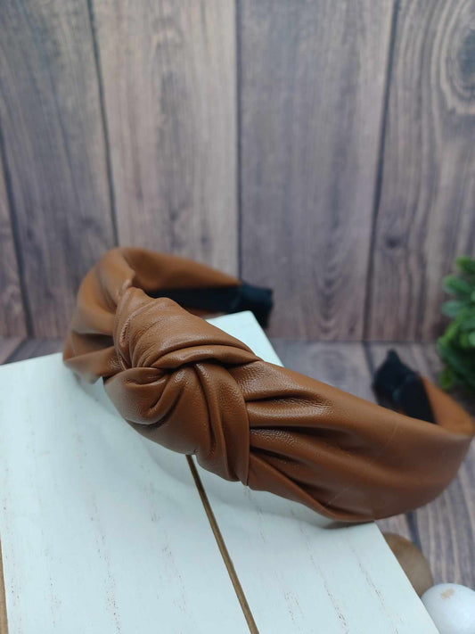 Mocha Leather Style Top Knot Headband