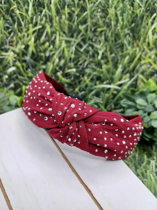 Red Topknot Headband w/ Rhinestones