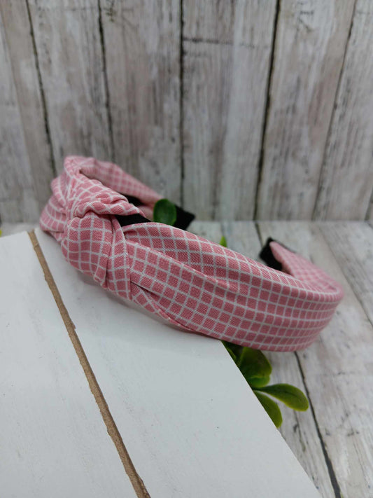 Pink & White Patterned Top Knot Headband