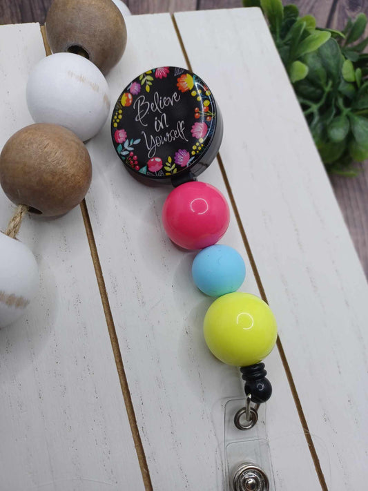 Believe in Yourself Beaded Retractable Badge Reel