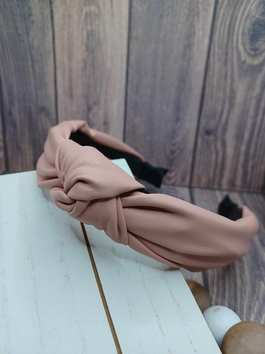 Pink Leather Style Top Knot Headband