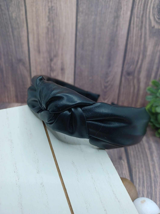 Black Leather Style Top Knot Headband