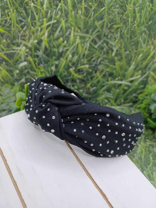 Black Rhinestone Top Knot Headband
