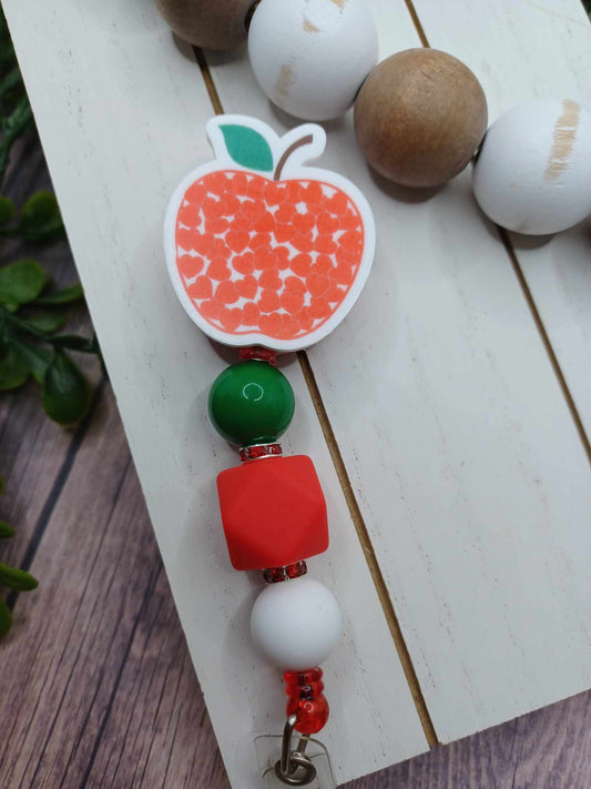 Apple Retractable Beaded Badge Reel