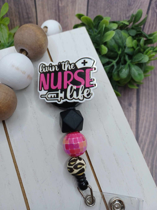 Livin' the Nurse Life Retractable Beaded Badge Reel
