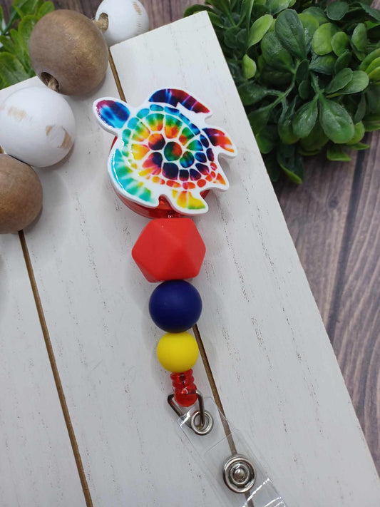 Multicolored Sea Turtle Retractable Beaded Badge Reel