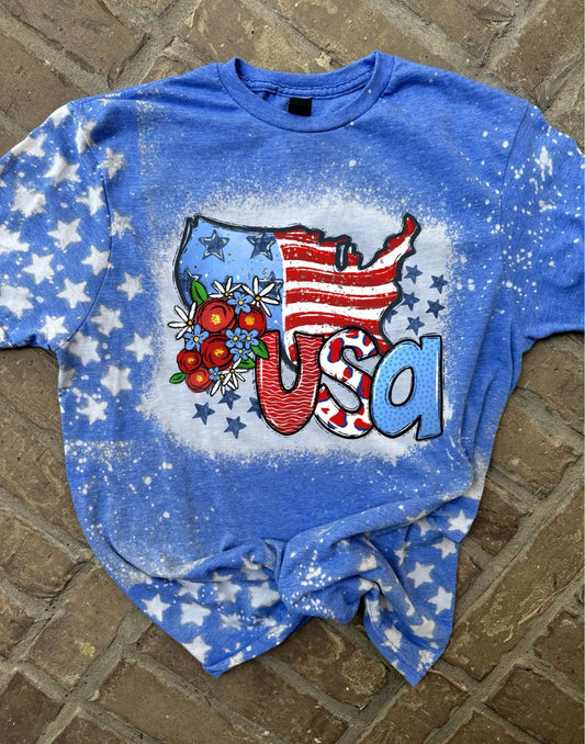 PREORDER - USA Floral Bleached T-shirt