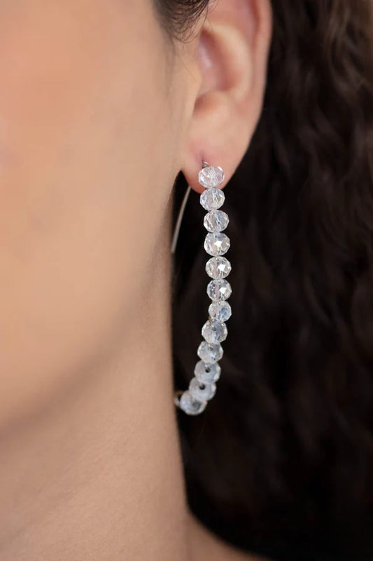 Silver Drop Style Earrings w/ Clear Faceted Beading