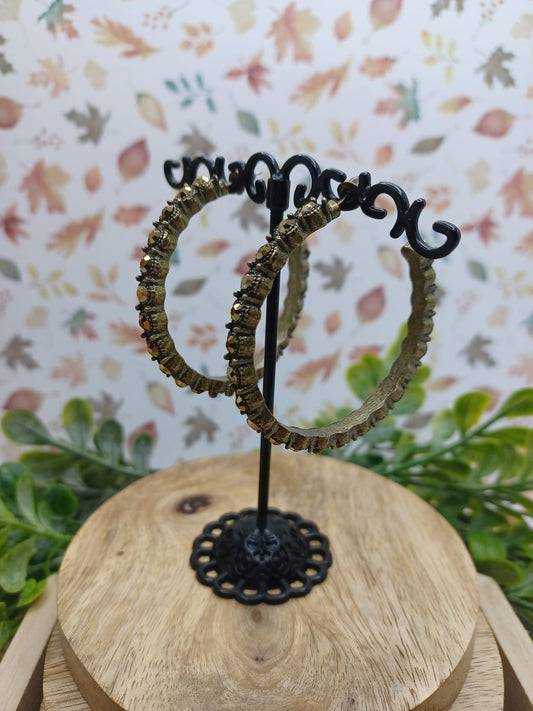 Brass Hoop Earrings w/ Brass Rhinestone Accents