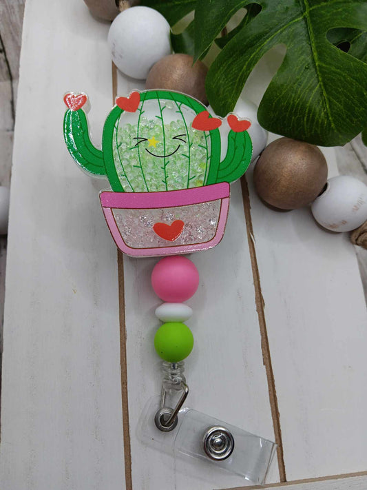 Cactus Shaker Style Beaded Badge Reel
