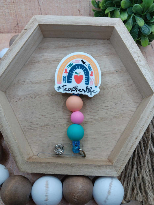Teacher Life Beaded Badge Reel