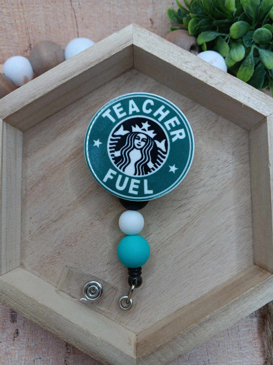 Teacher Fuel Beaded Badge Reel