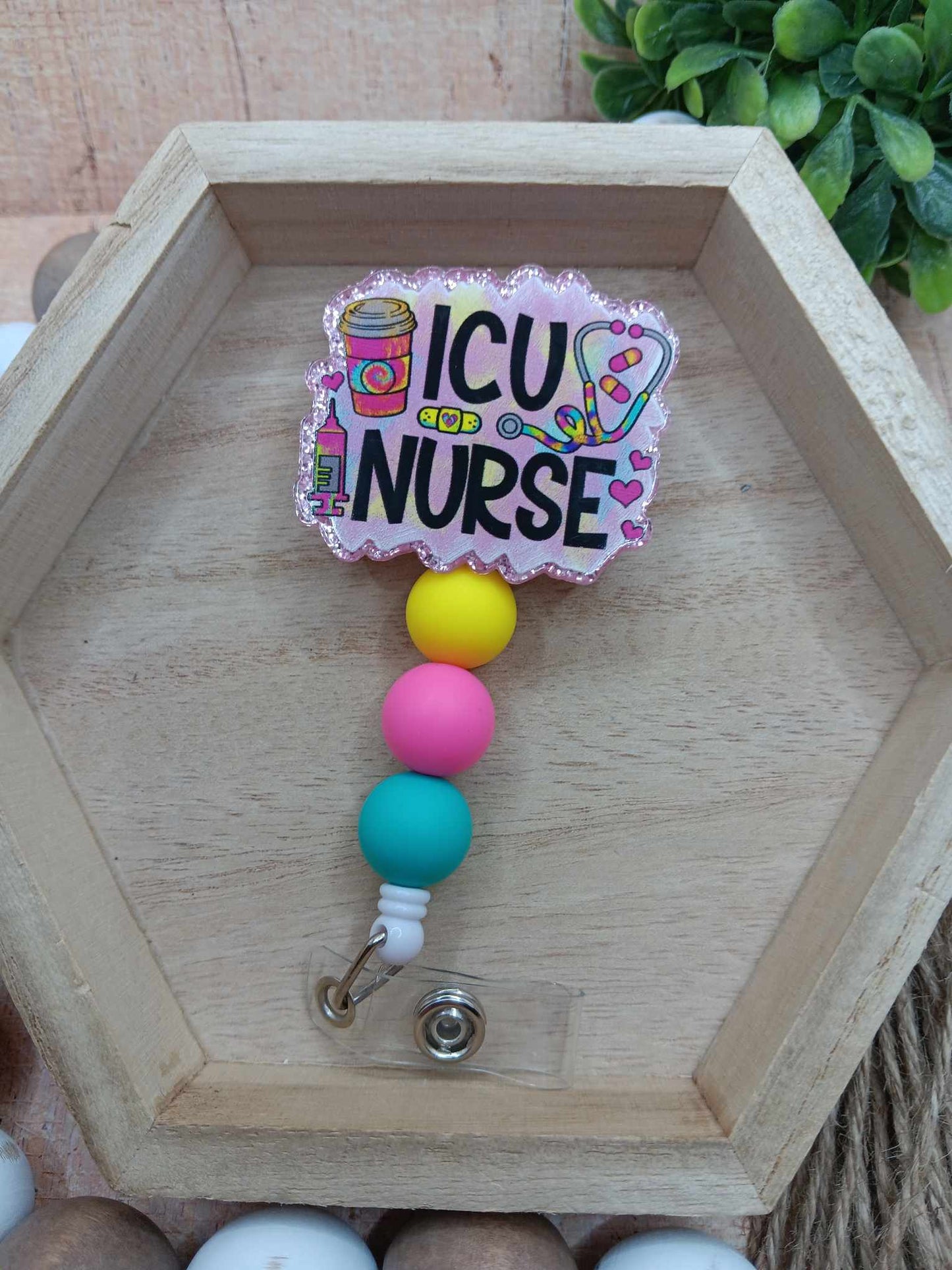 ICU Glitter Nurse Beaded Badge Reel
